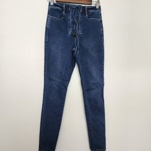 Garage Lace Up High Waisted Dark Wash Denim Women's Jeans Size 3